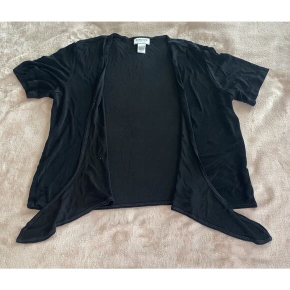 Chicos Travelers Black Open Front Open Short Sleeve Cardigan Size 1 Tie Front - Picture 2 of 5